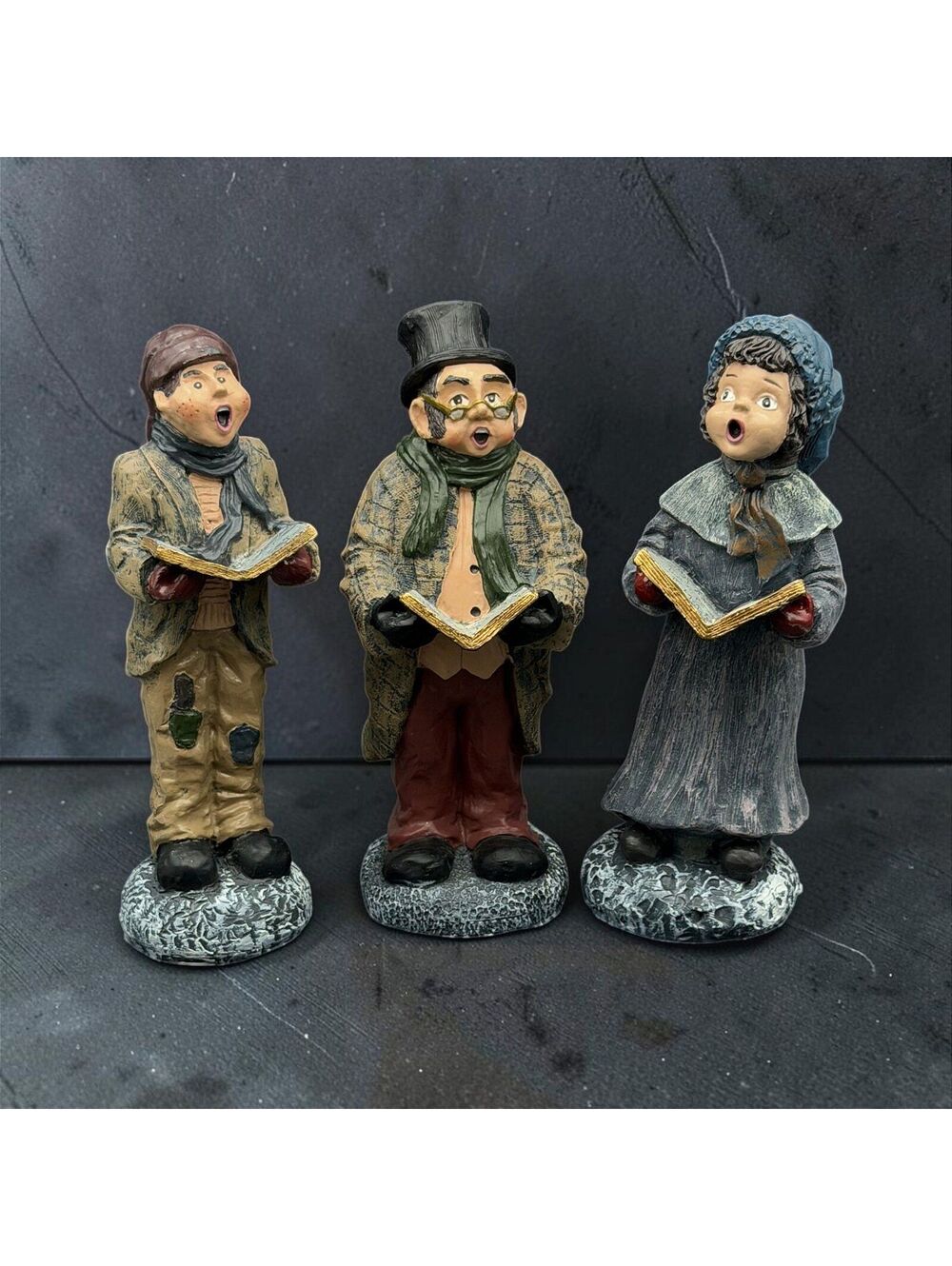 Vintage Set of 3 Victorian Christmas Carolers Figurines Choir Holiday Decor 11"